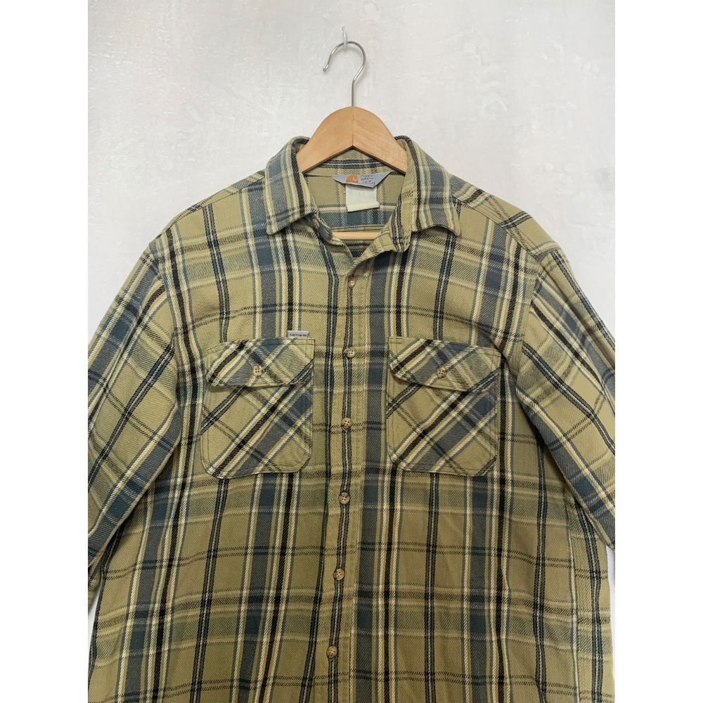 Vintage 80's Carhartt Long Sleeve Flannel Button Up Shirt Green Size L